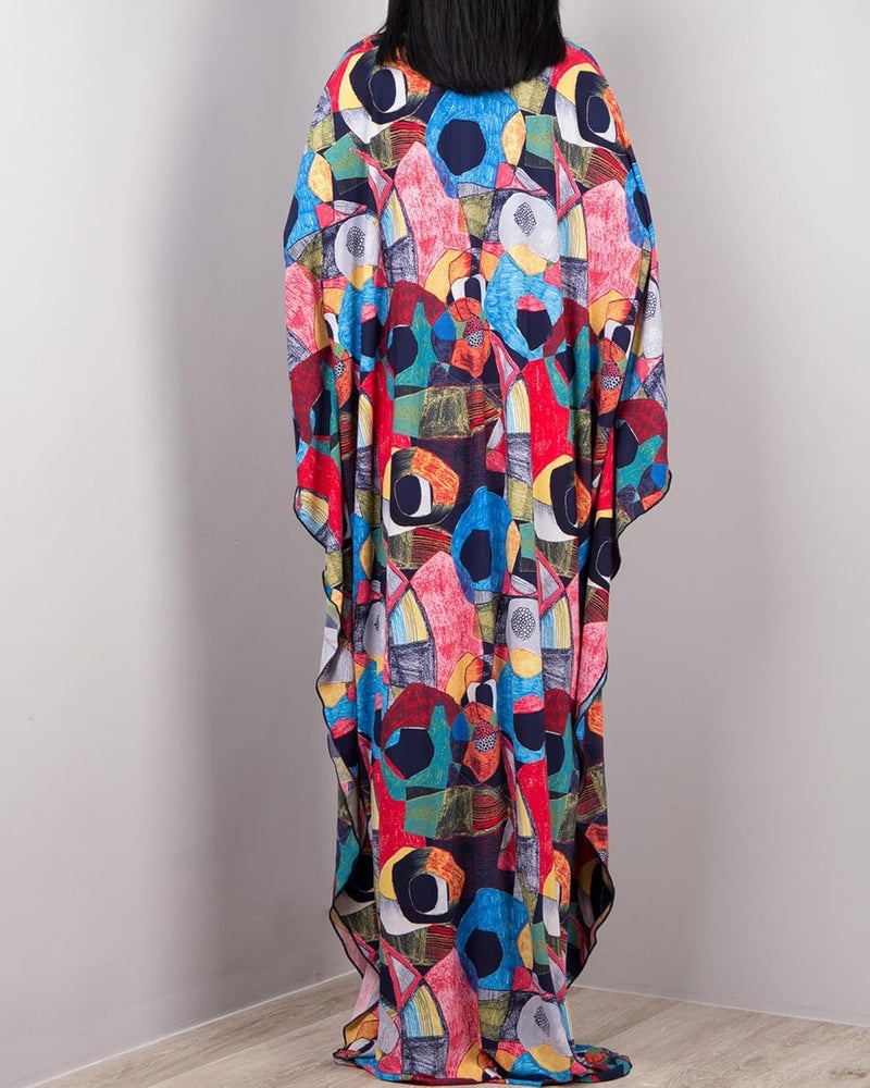 Bsubseach Women Ethnic Print Kaftan Beach Dress Plus Size Swimsuit Cover Up - Image 5